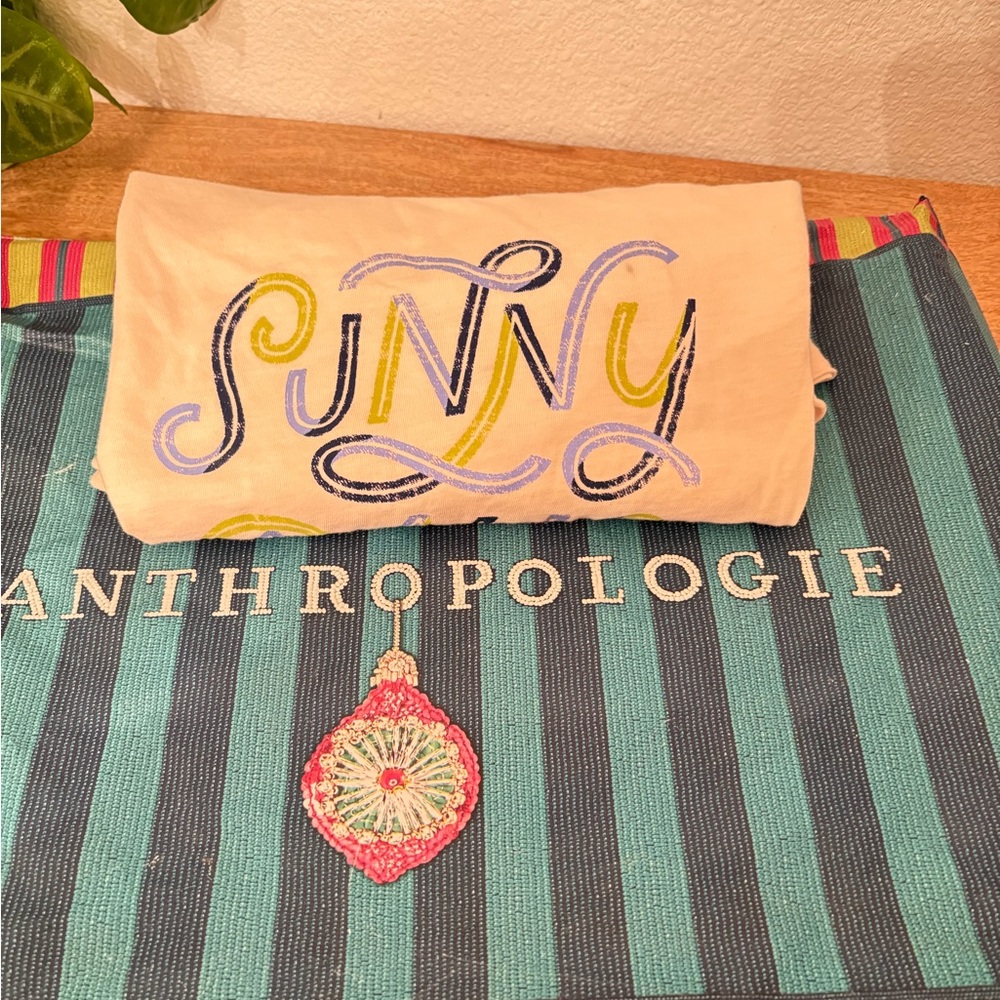 Anthropologie Cream Tee with Colorful 'Sunny' Design